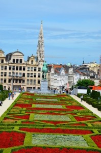 Der Blick auf ein Blumenfeld in Brüssel.