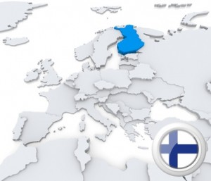 Karte und Flagge von Finnland.