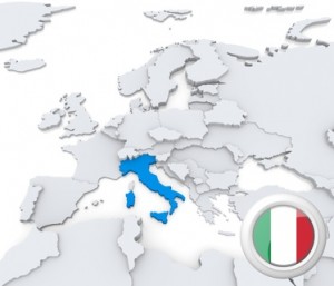 Die Karte von Europa, Italien hervorgehoben.