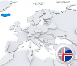 Karte von Europa, Island markiert - mit Flagge.