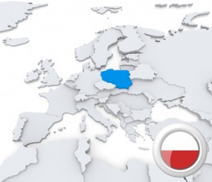 Polen auf der Landkarte mit Flagge.